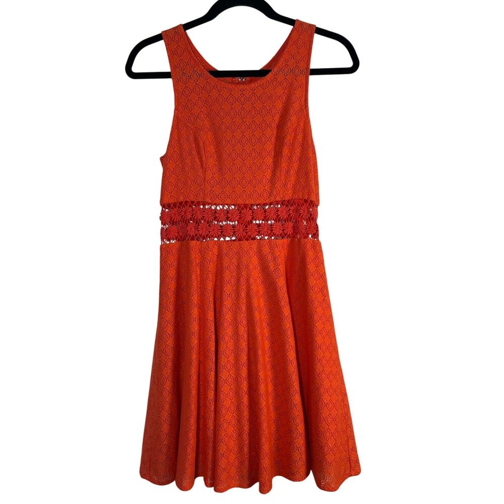 Free People Orange Daisy Crochet Cutout Lace Tank Fit Flare Mini Dress Size 4